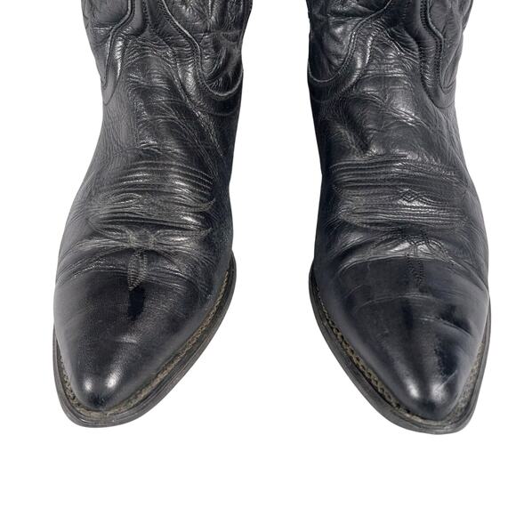 GORGEOUS BLACK GENUINE LEATHER FANCY STITCHED WESTERN COWBOY BOOTS! SZ 8M - Picture 5 of 11